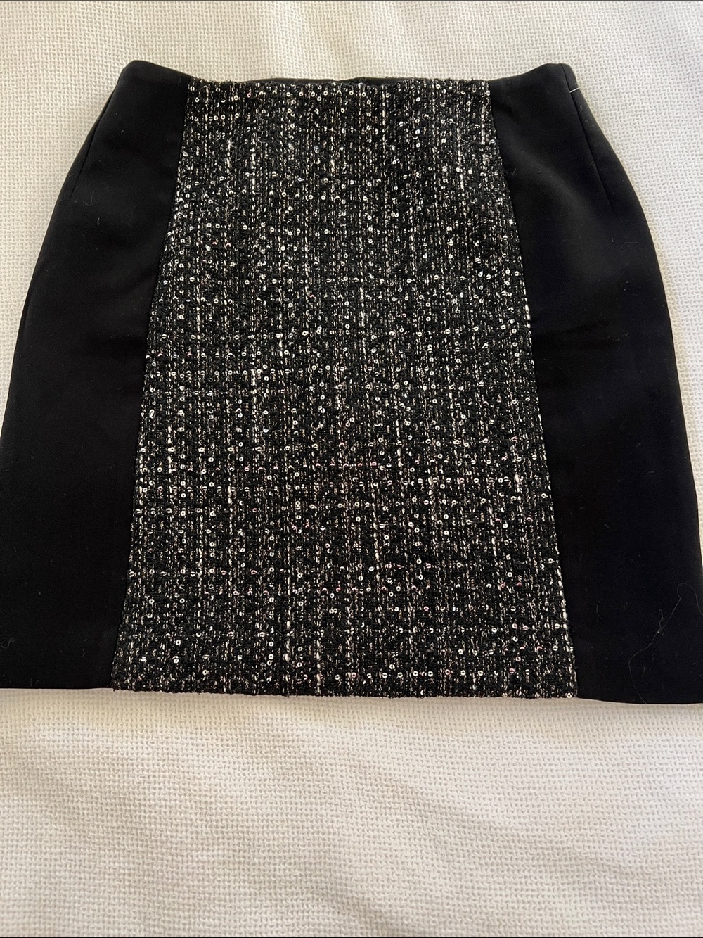 LOFT Black Mini Skirt with Sparkle Tweed Panel